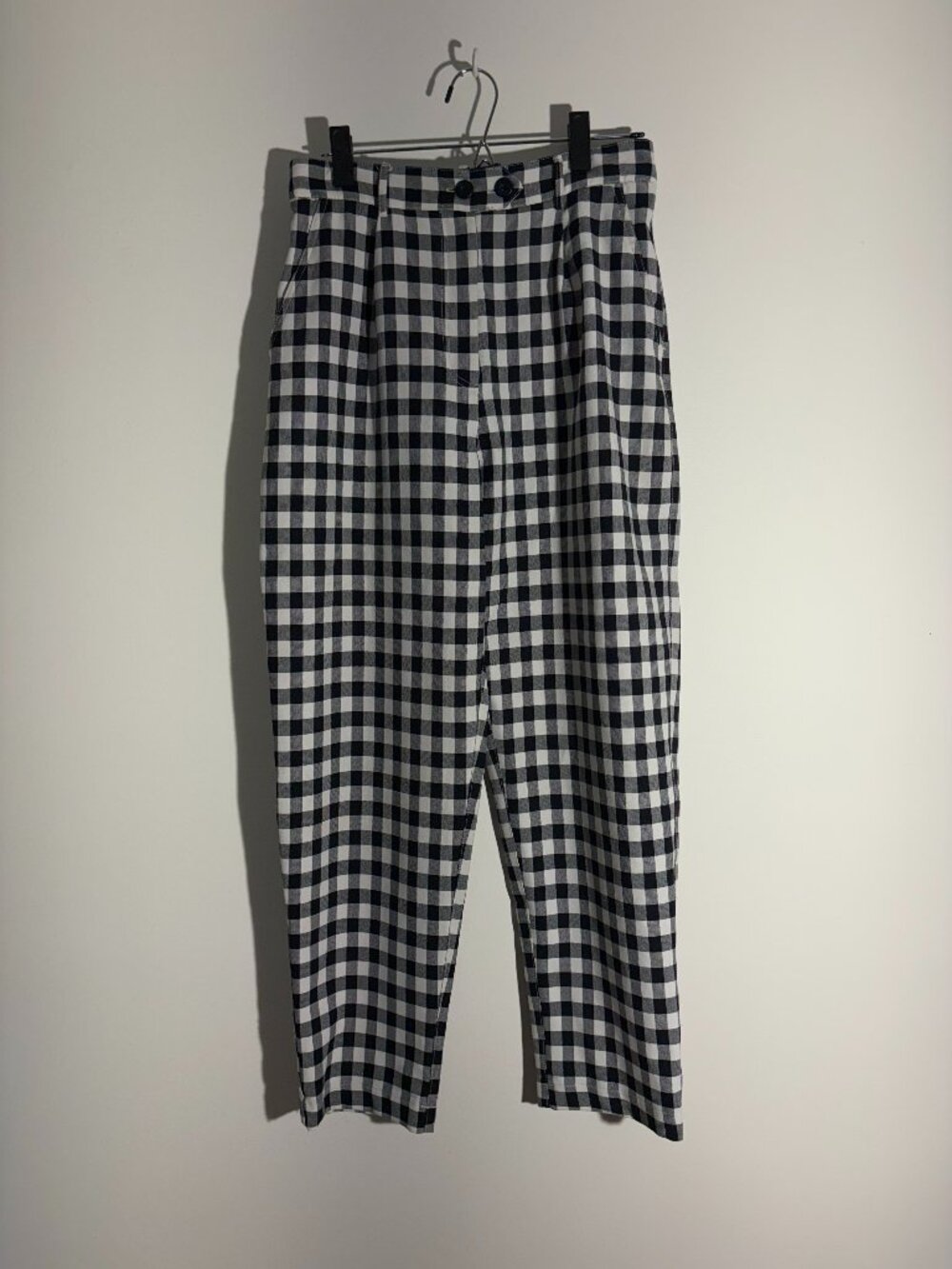 Topshop Gingham High Waisted Tapered Trousers Pants Black White US 8